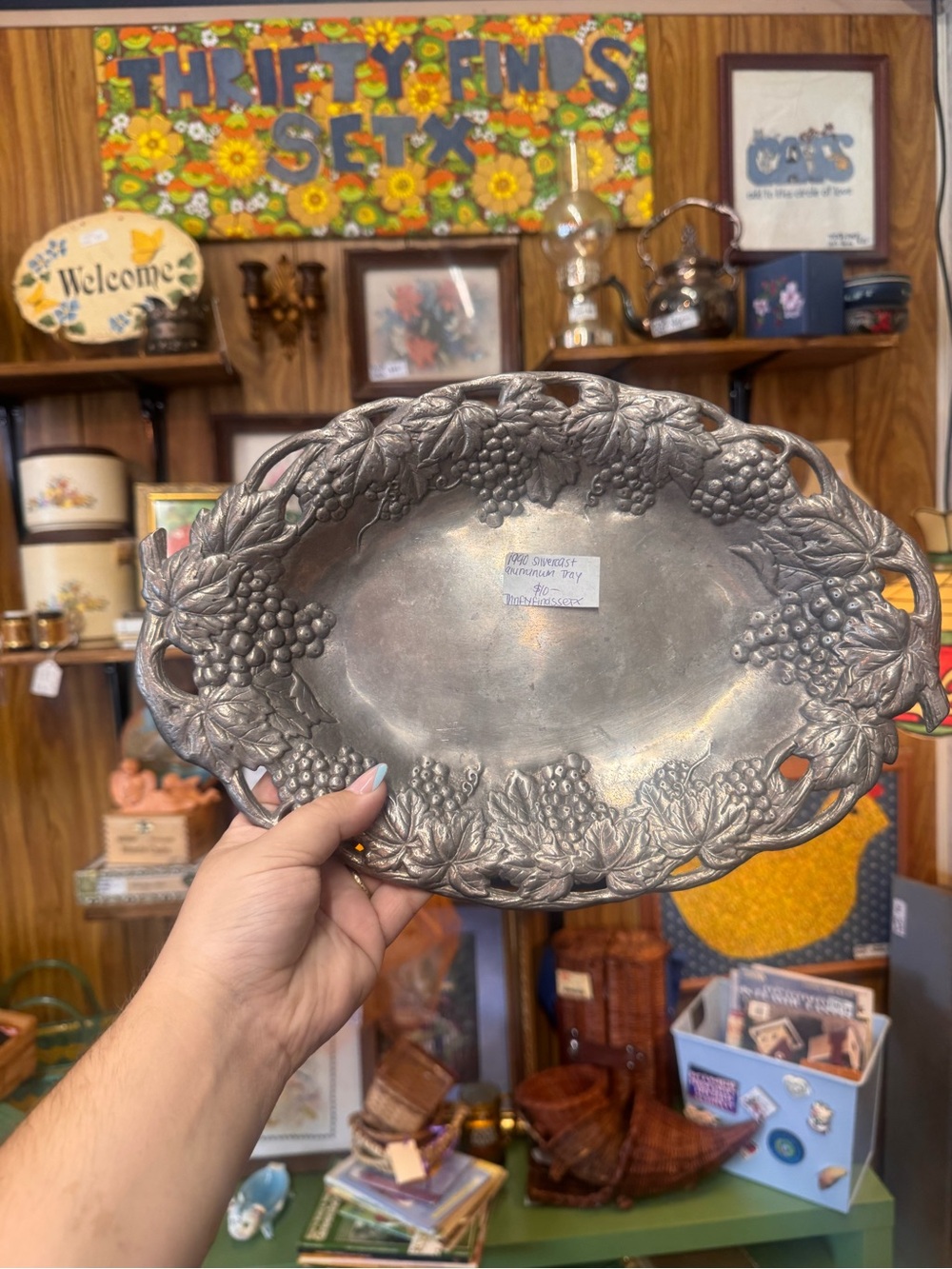 Vintage 1990 silver cast serving tray